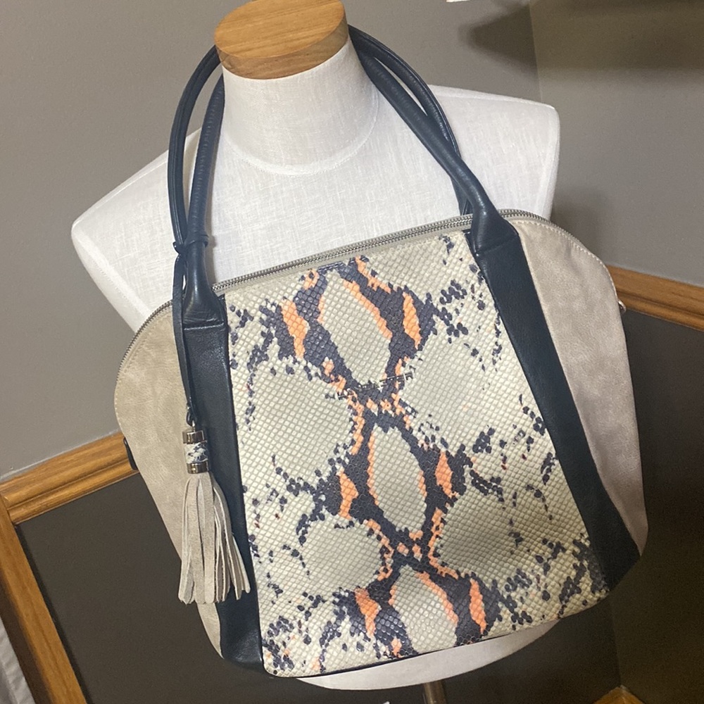 Lancaster cream & black snakeskin print  handbag purse